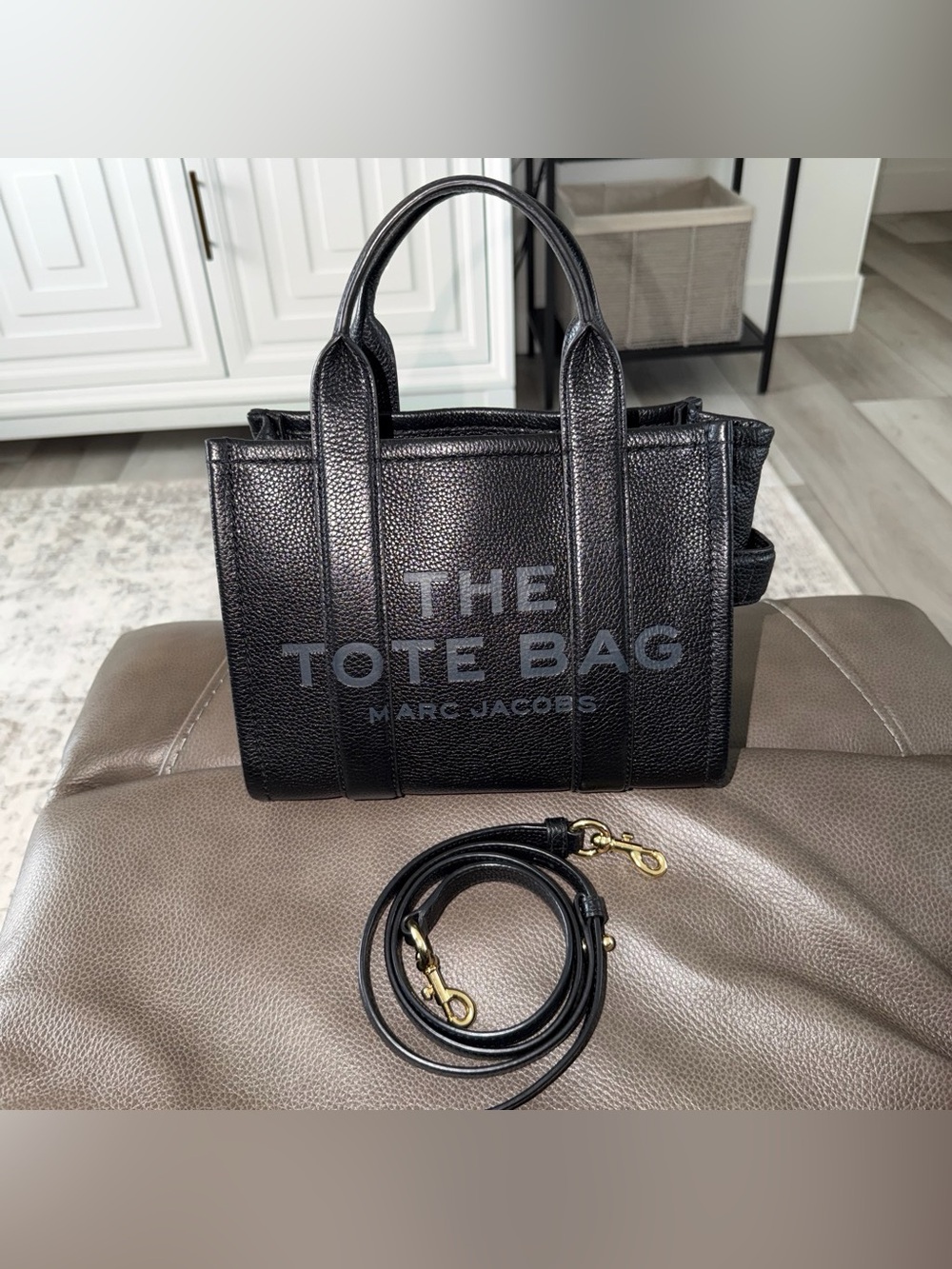 Marc Jacobs Black Pebbled Leather 'The Tote Bag' Top-Handle Tote